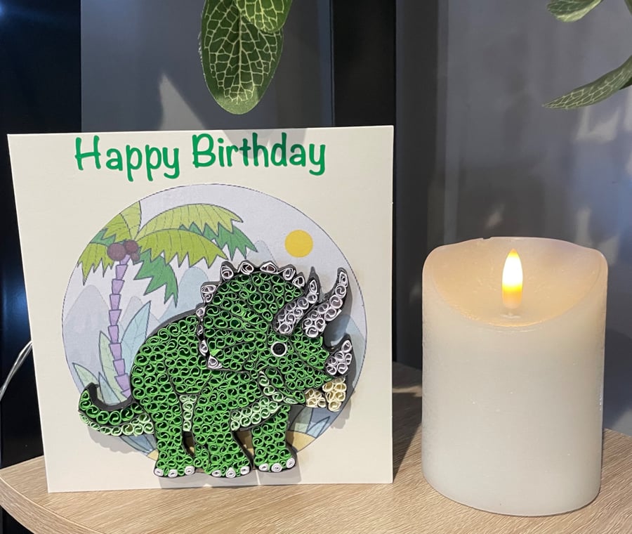 Stunning handmade quilled dinosaur card