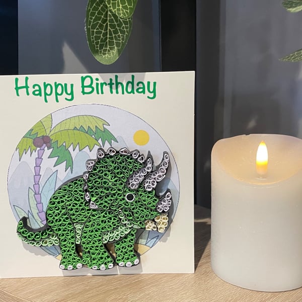Stunning handmade quilled dinosaur card