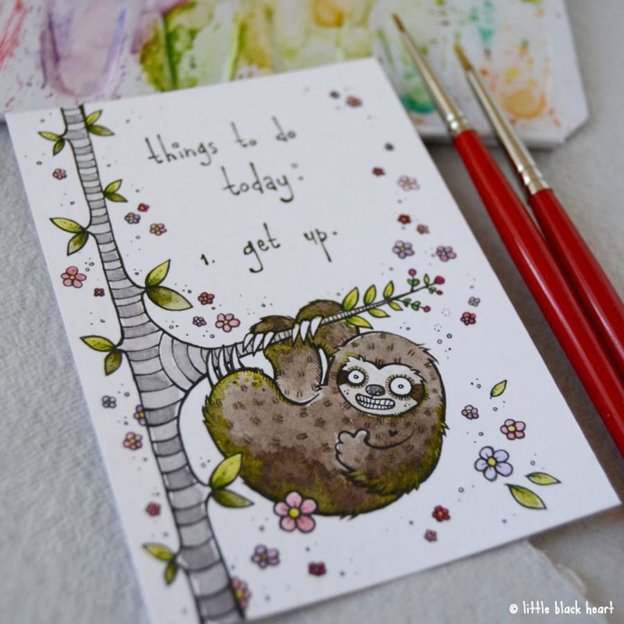 get up sloth - original aceo