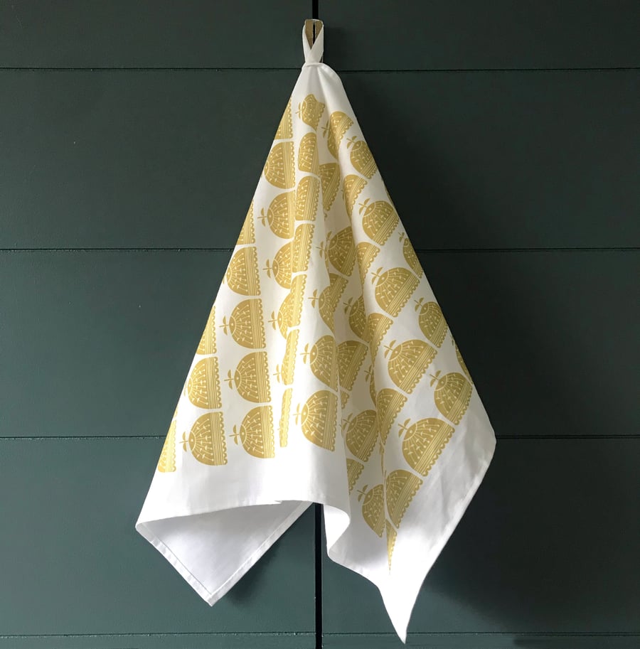 'Little Flower' Vintage Yellow tea towel - SALE