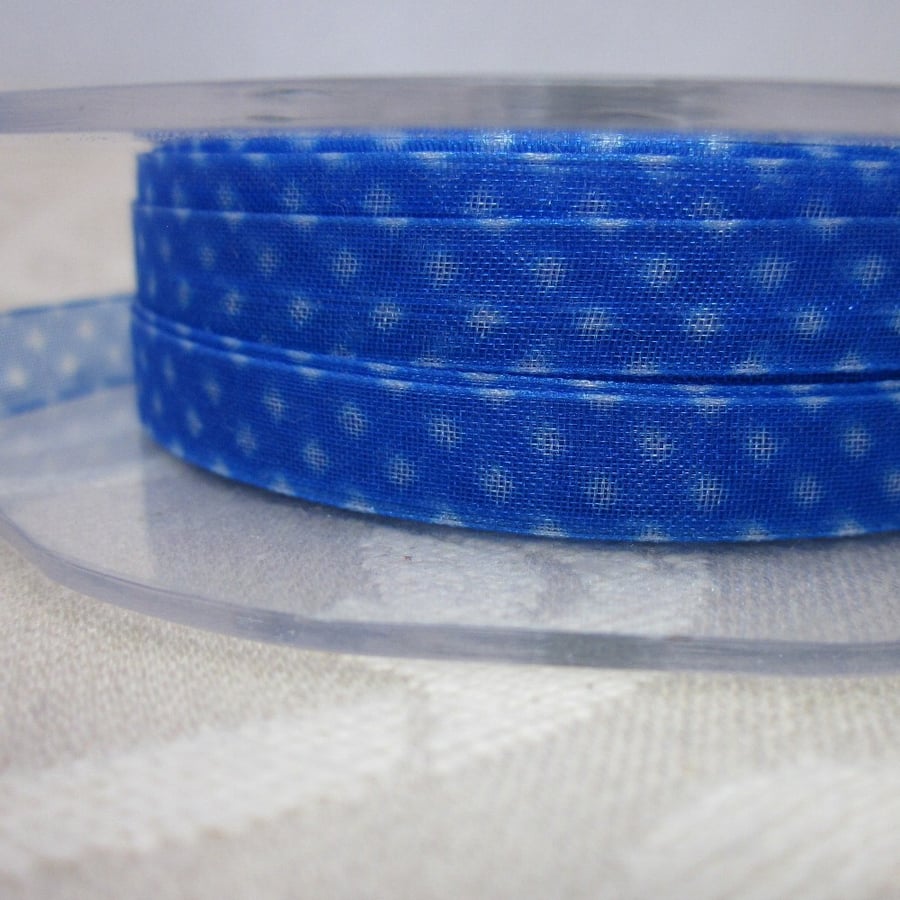 10m May Arts Narrow Polkadot Blue Gauze Ribbon