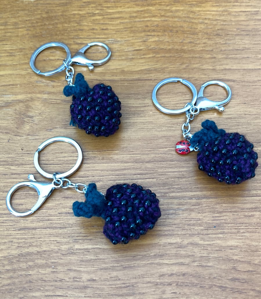 Blackberry and Ladybird crocheted key ring and clasp
