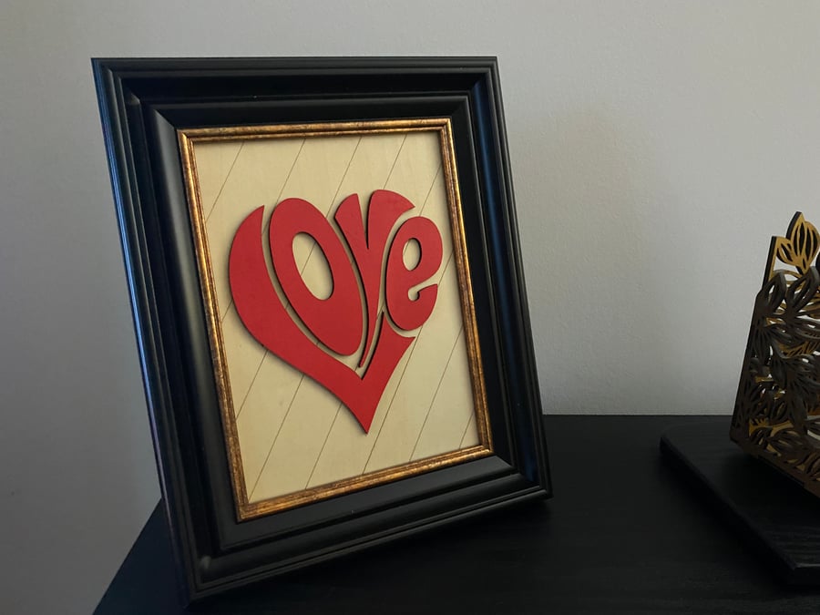 Timeless "Love" Framed Wooden Heart: Elegant Black & Gold Decor