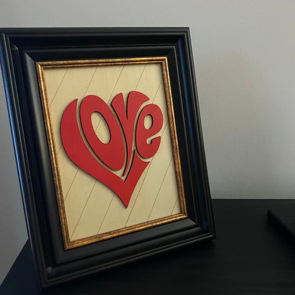 Timeless "Love" Framed Wooden Heart: Elegant Black & Gold Decor
