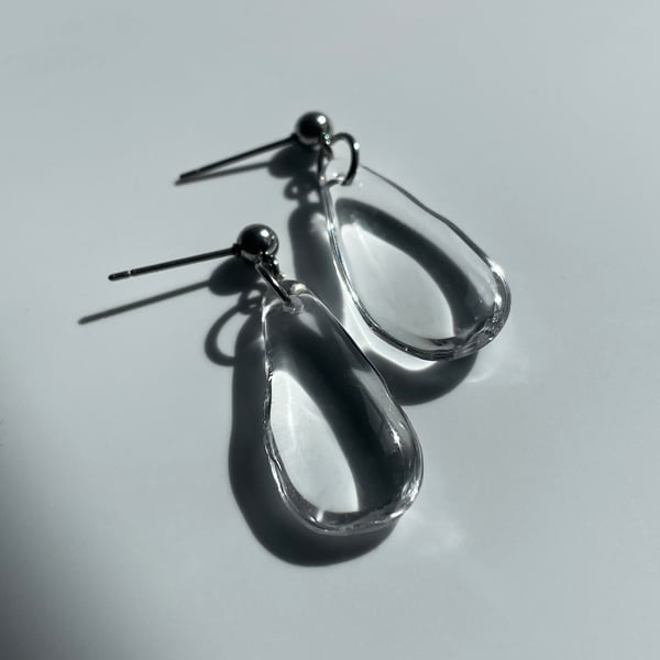 Resin teardrop stud earrings, minimalist jewellery, water inspired earrings
