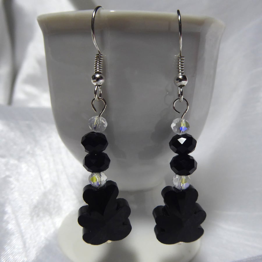  Crystal Glass Teddy Bear Earrings Black