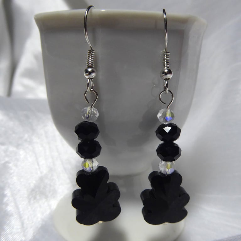  Crystal Glass Teddy Bear Earrings Black