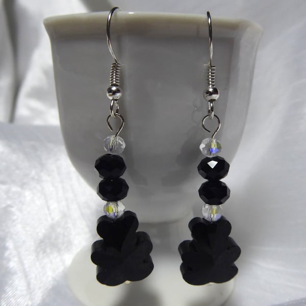 Crystal Glass Teddy Bear Earrings Black