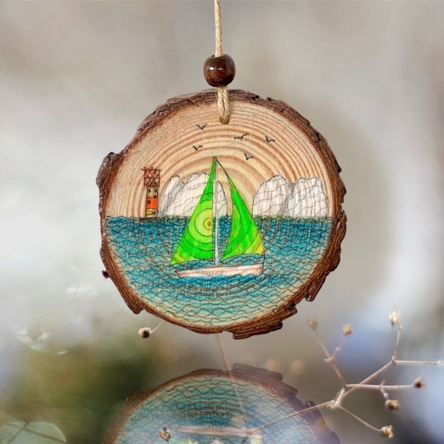 The Needles, Isle of Wight, original Wood Slice artwork