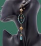 Long Emerald Green Dangle Statement Earrings, Bohemian Vintage Style 