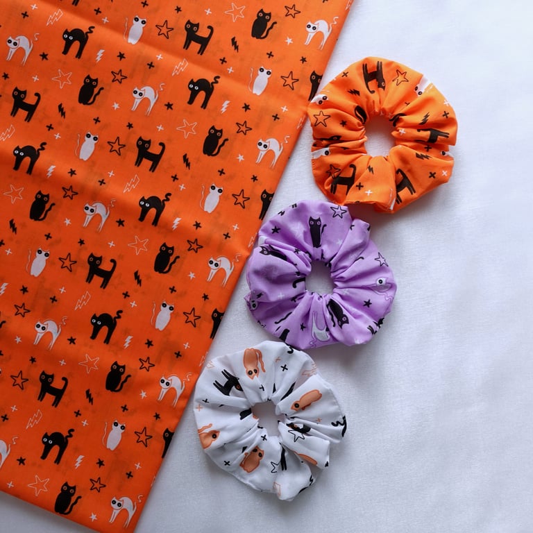 Cat Scrunchies, Halloween Scrunchies, Kitty Scrunchies, Witchy Spooky Scrunchies