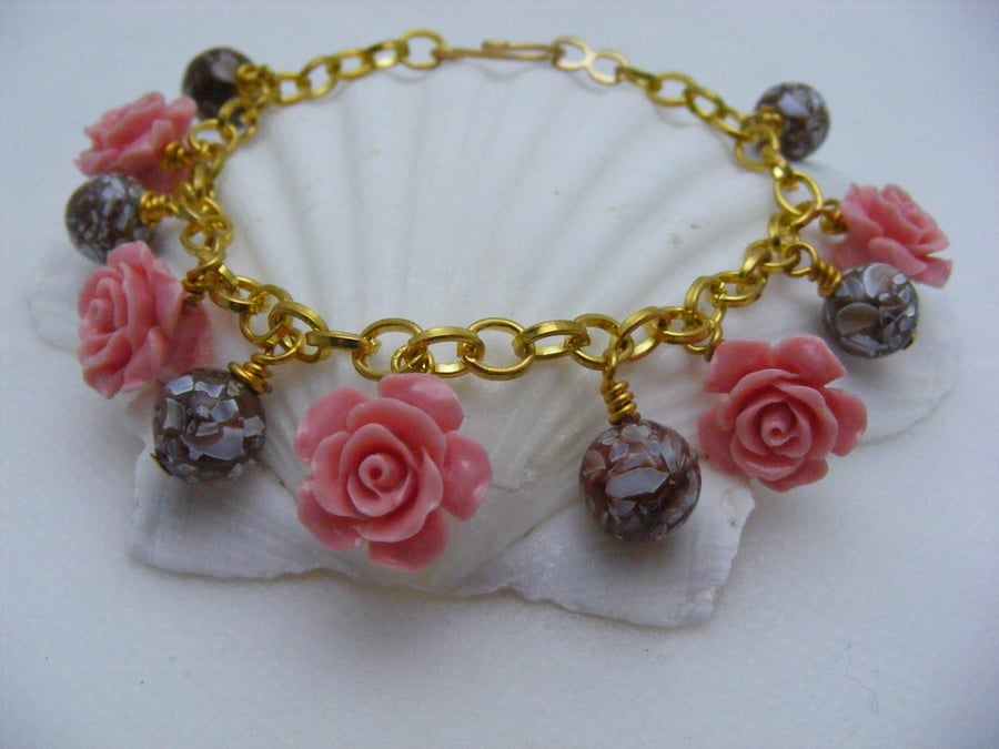 Roses and Shell Charm Bracelet