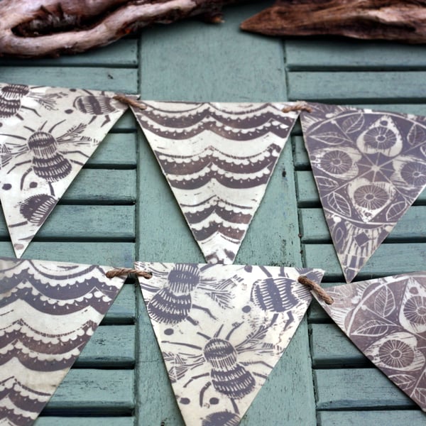 Lino print and wax paper bunting bees 