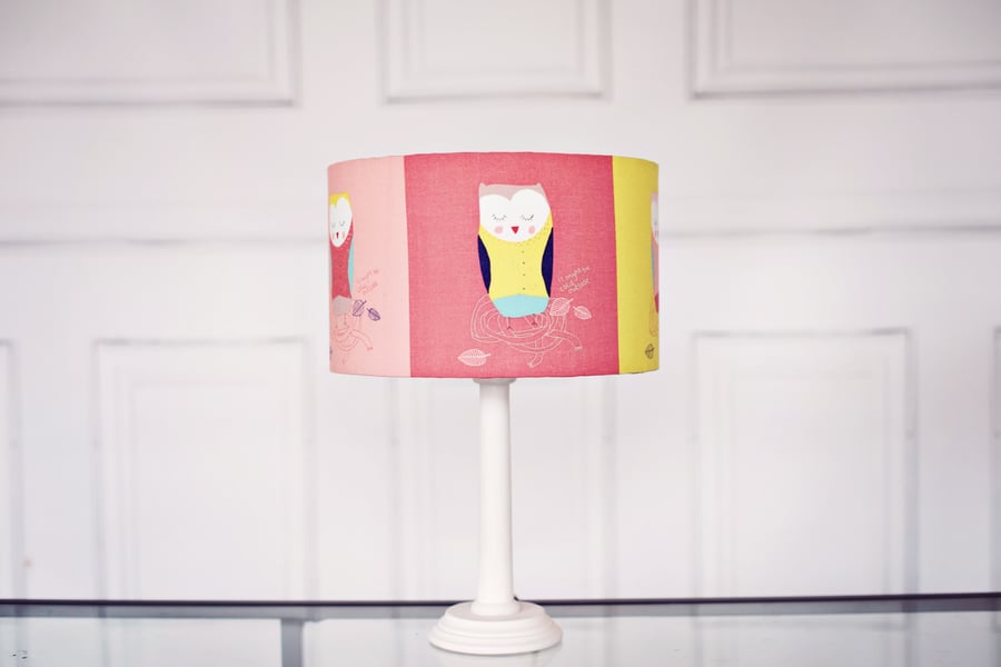 30 cm Nursery Lamp shade, Multi Coloured Shade, Owl lamp shade, Drum lampshade