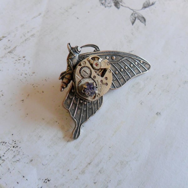 Steampunk Clockwork Butterfly Brooch
