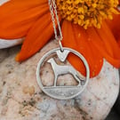 Upcycled Irish sixpence coin pendant with Wolfhound dog cut out