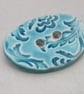 Large Aqua Blue Brocade Oval Handmade Ceramic Button - Image 2