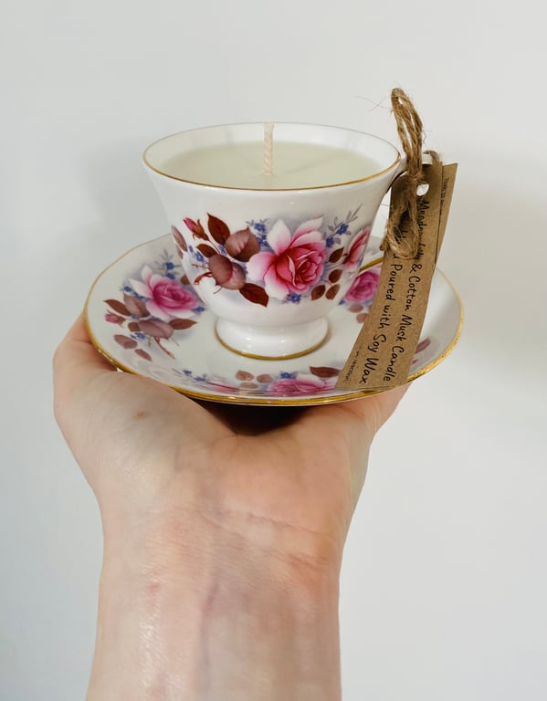 Meadow Lily and Cotton Tea Cup Candle with Saucer