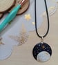 Celestial moon hand painted wooden necklace 