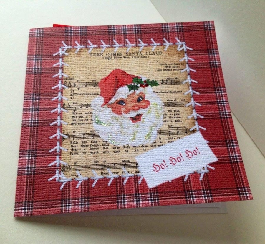 Christmas Cards Pk of Five,'Seasonal Stitches' Handfinished Xmas Cards