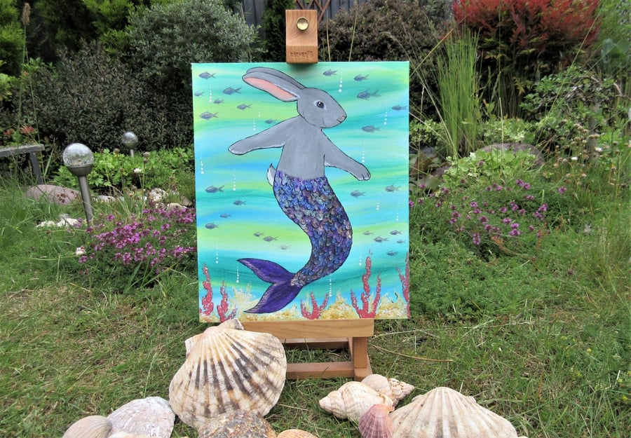 Merbunny Painting Mermaid Bunny Rabbit Fusion Original Fantasy Picture 
