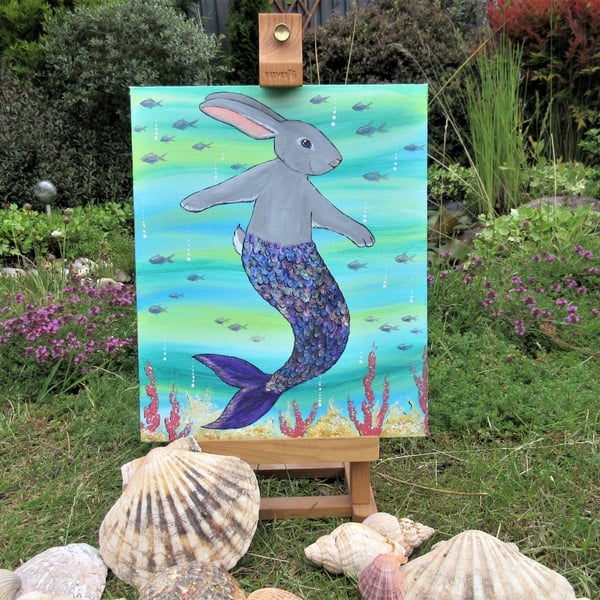 Merbunny Painting Mermaid Bunny Rabbit Fusion Original Fantasy Picture 