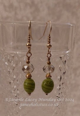 Swirly Green and Smokey crystal Drop Earrings