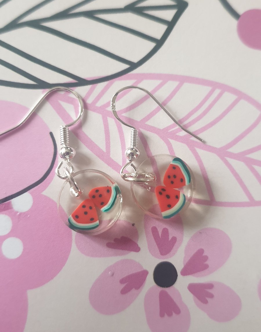 Round watermelon resin earrings