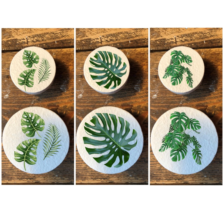 Handmade Monstera Botanical Leaves pine door knobs wardrobe drawer handles