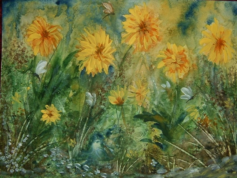 watercolour original  art painting garden impressionist (ref 885)