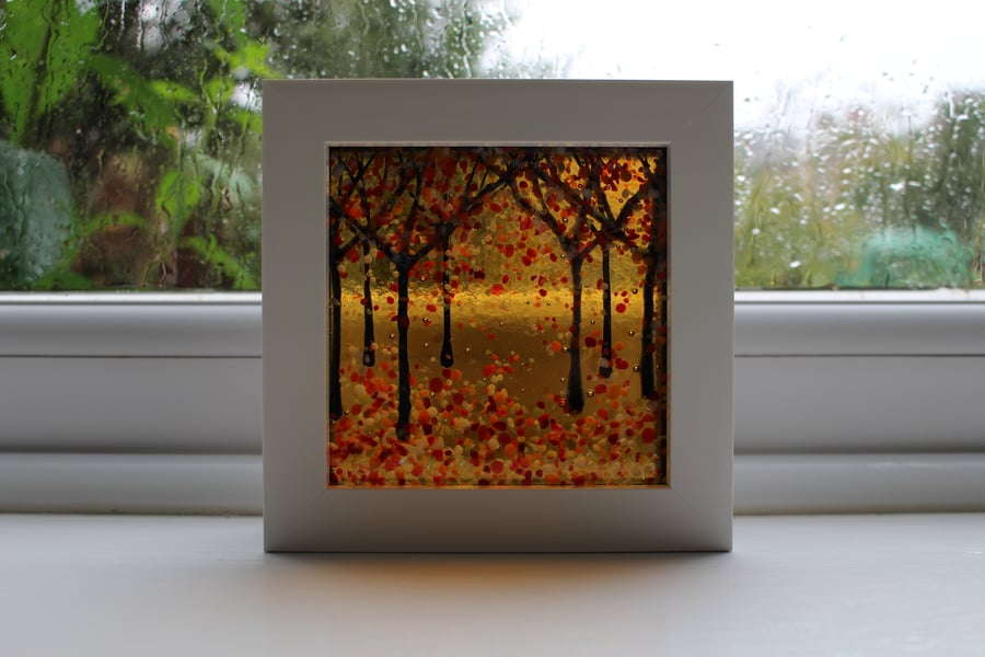Amazing Fused Glass Woodland Picture 'Amber Glow'
