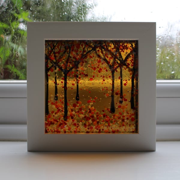 Amazing Fused Glass Woodland Picture 'Amber Glow'
