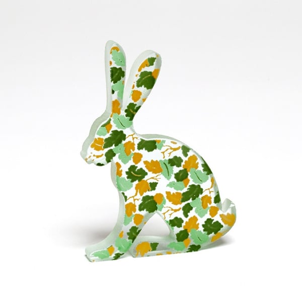 Leaves Hare Glass Sculpture