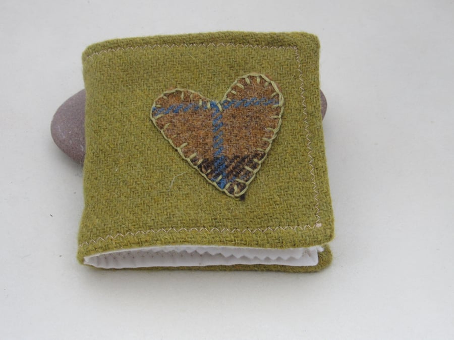 Handmade Moss Green Tartan Heart Tweed Needlebook