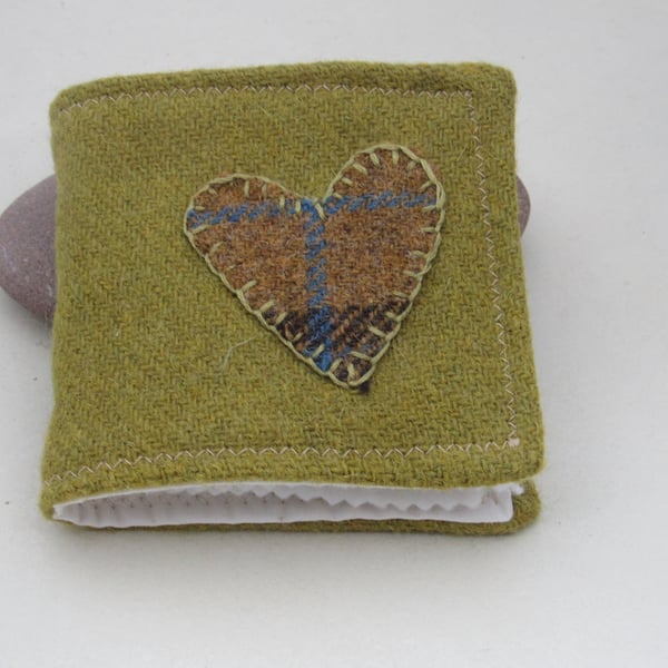 Handmade Moss Green Tartan Heart Tweed Needlebook