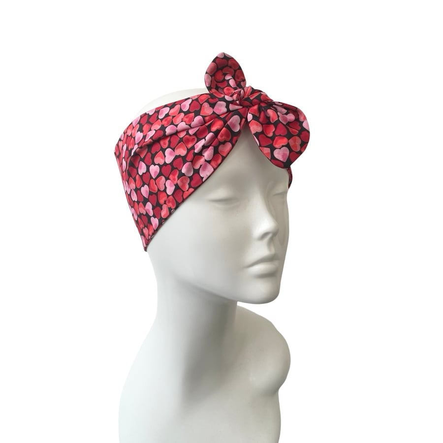 SMALL Heart Tie Up Headband, Knotted Self Tied Headband, Rockabilly Headband
