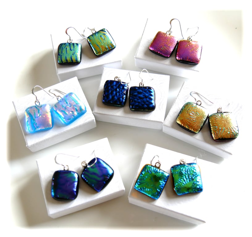 Earrings Dichroic Glass Fused 2cm Set 5 unqiue OOAK handmade sterling silver 