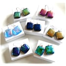 Earrings Dichroic Glass Fused 2cm Set 5 unqiue OOAK handmade sterling silver 