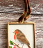 Original drawing of robin and holly in miniature hanging frame - Image 3