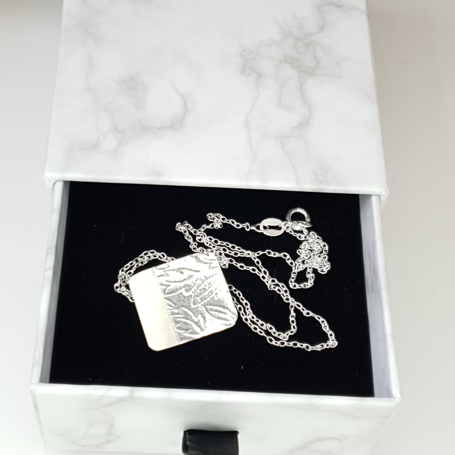 Sterling Silver Leaf Textured Pendant on an 18 Inch Chain