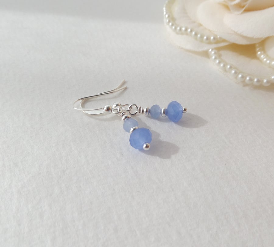 Tiny Crystal Silver Earrings, Short Dangle Earrings