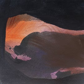 Abstract MARS II - Mount Mercou painting on paper - red, orange, dark geology la