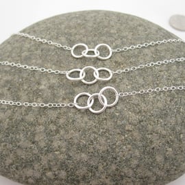 Set of Three Three Sisters Silver Necklaces  - Round, Sisters, Rings Triple