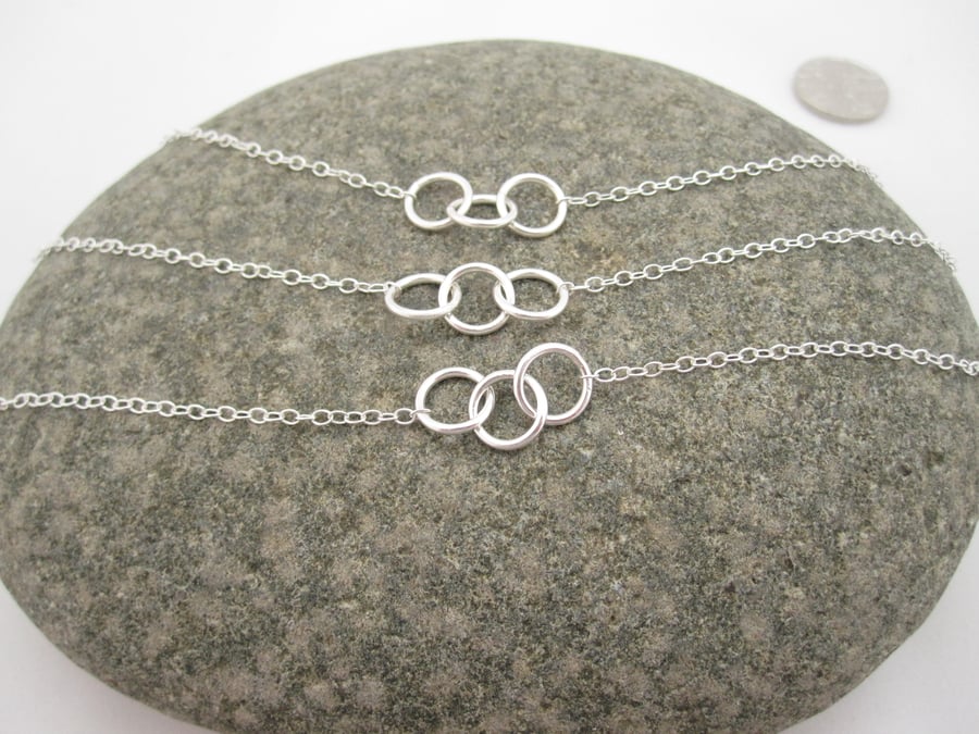 Set of Three Three Sisters Silver Necklaces  - Round, Sisters, Rings Triple