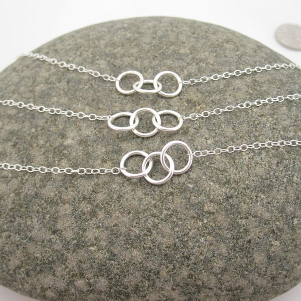 Set of Three Three Sisters Silver Necklaces  - Round, Sisters, Rings Triple