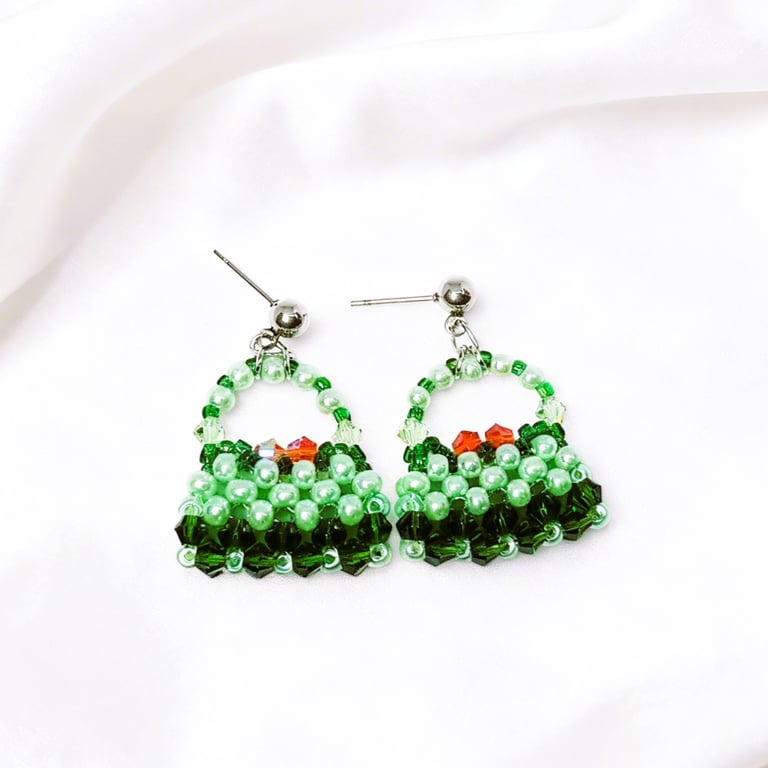 Green Beaded Handbag Dangle Earring