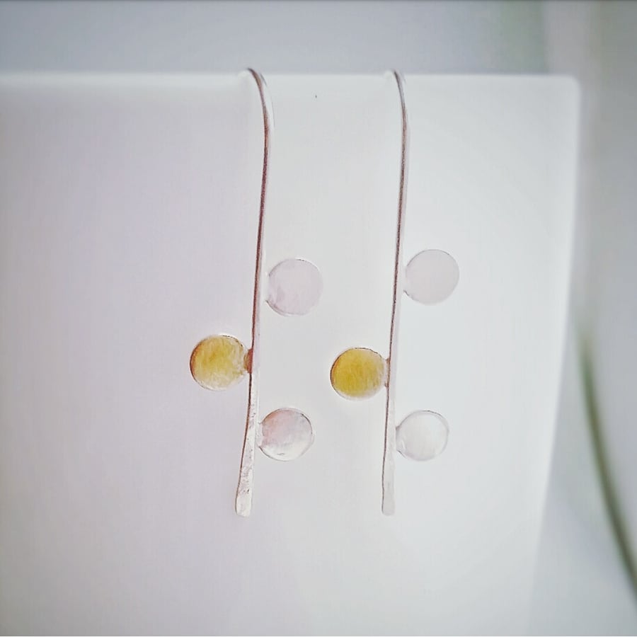 Contemporary Sterling Silver and 24 carat Gold Little Circle Drop Earrings