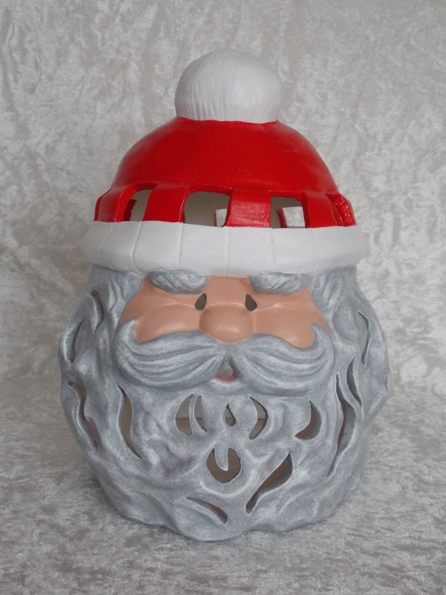 Ceramic Red Xmas Father Christmas Santa Candle Holder Ornament Decoration