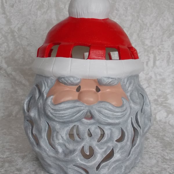 Ceramic Hand Painted Large Father Christmas Santa Candle Holder Decoration.