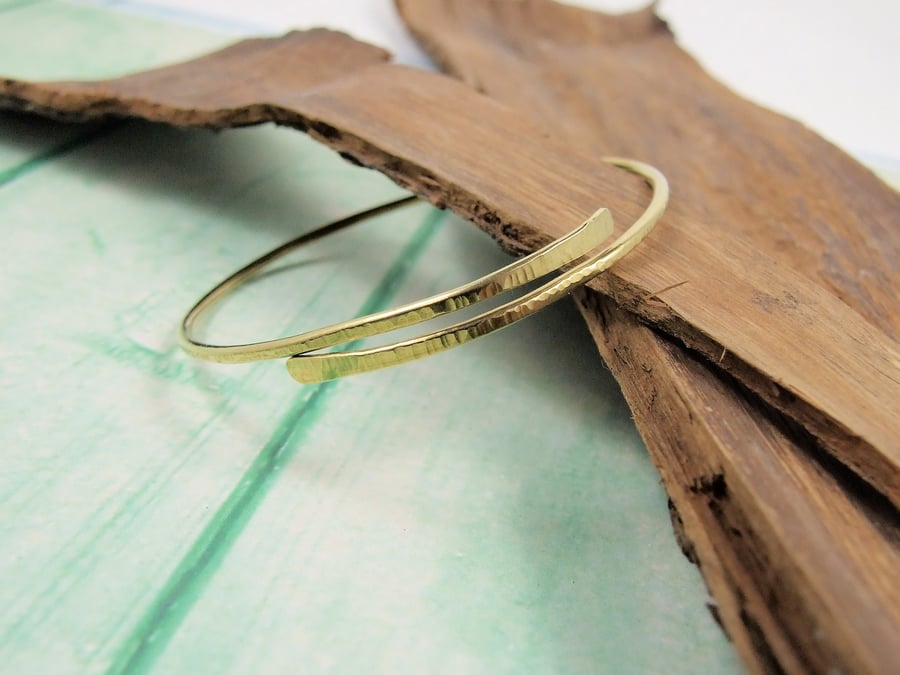 Brass Line Textured Bangle, Wrap Bracelet